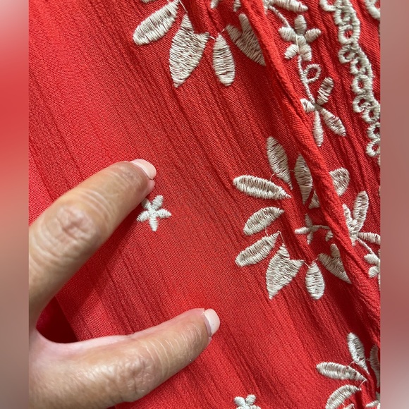 Red/Orange Peasant Dress w/White Embroidery - Picture 6 of 6